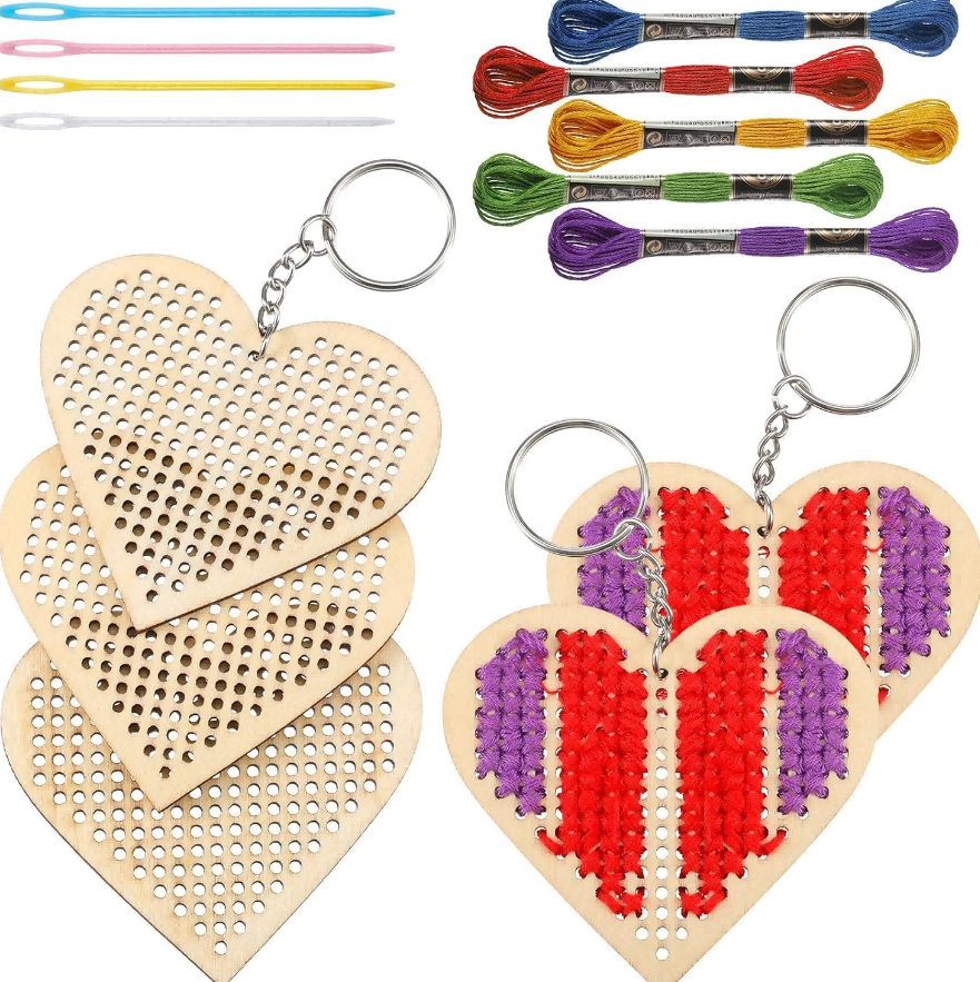 Kids Wooden Cross-Stitch Kit Heart Butterfly