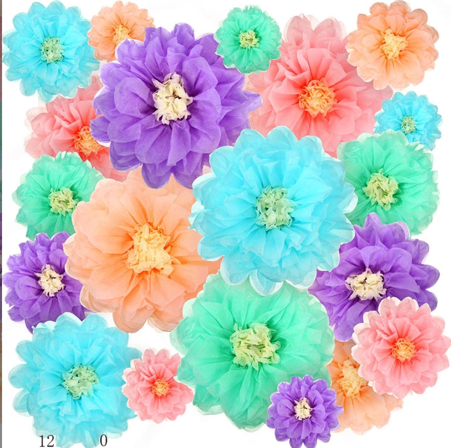 Tissue Paper Flowers Paper Pom Poms  (4)